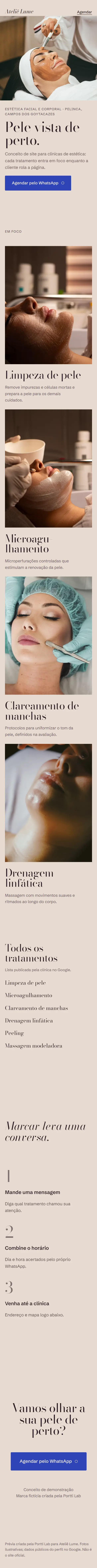 Conceito de site para clínica de estética no celular