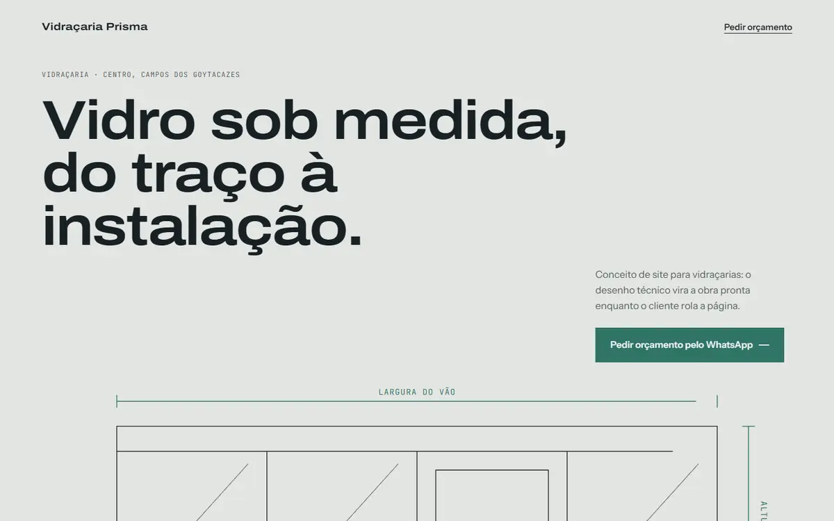 Conceito de site para vidraçaria no computador